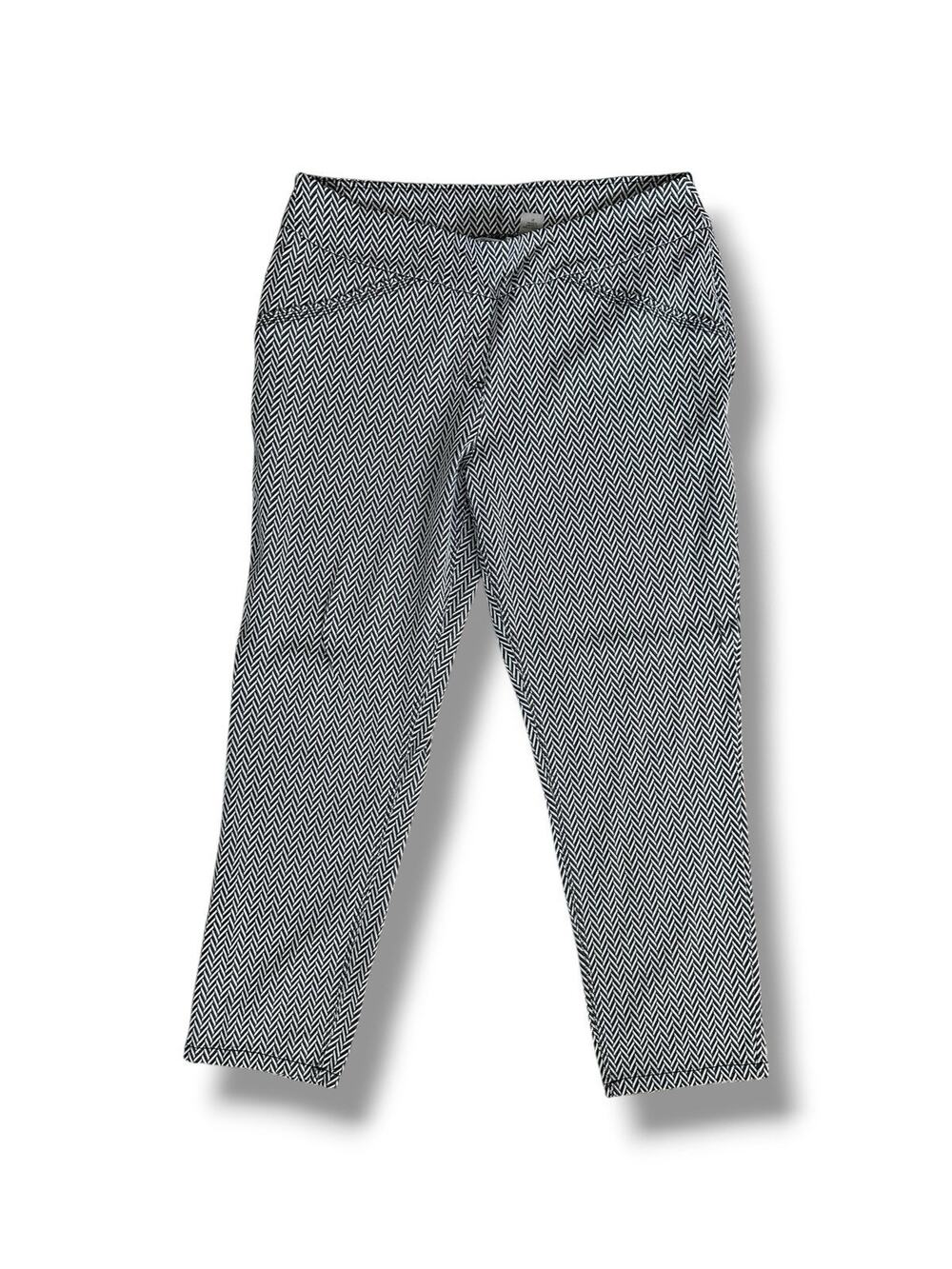 Alia Women's Gray Black White Chevron Pattern Texture Pull-on Trousers Size 16